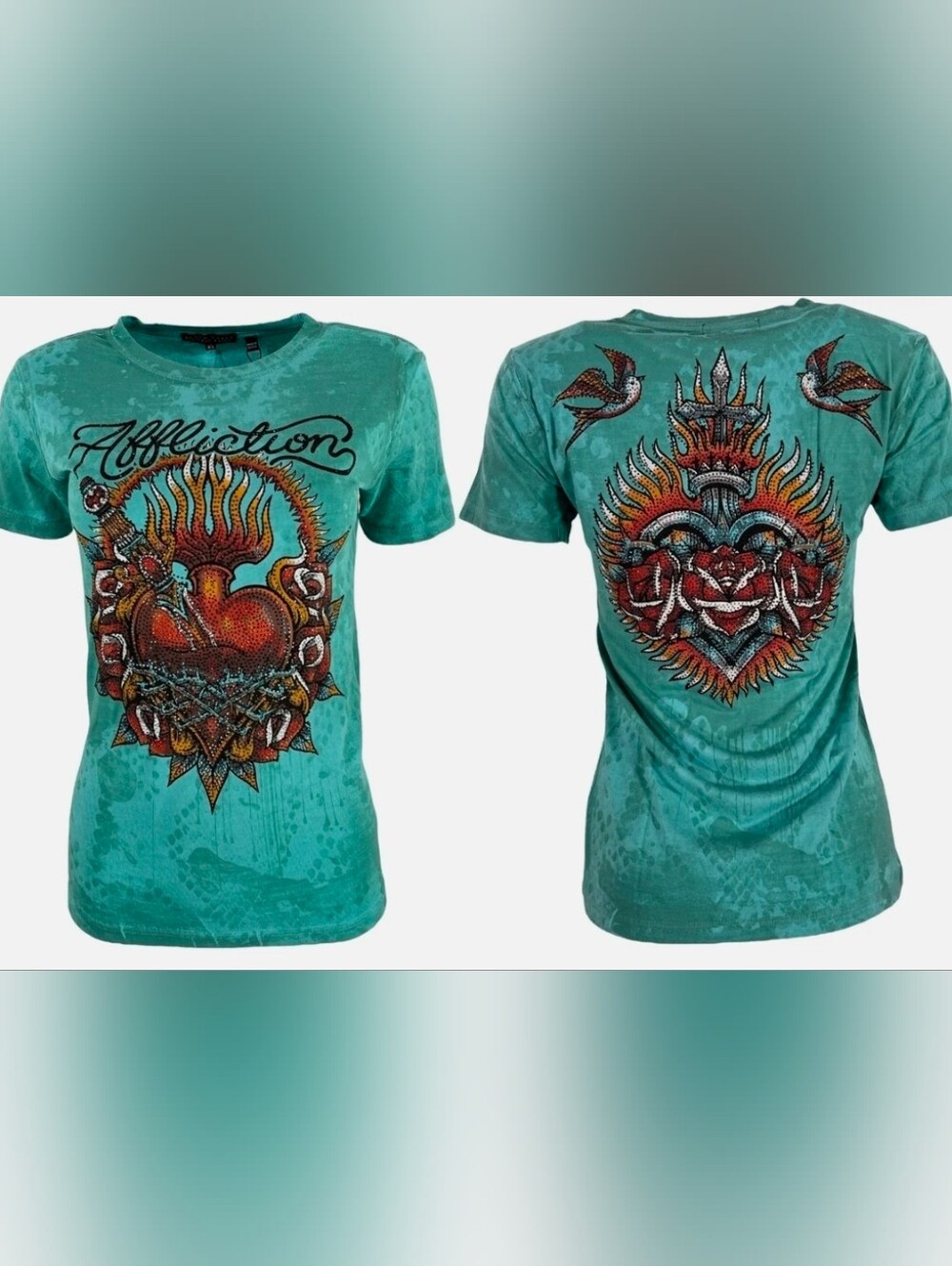 Black Label Affliction Aqua Teal Tie-Dye Heart Graphic Tee
